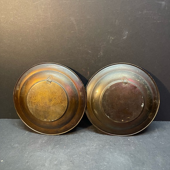 Antique Copper & Enamel Plates Wall Decor Jesus Modonna Nazareth 7.5” Set of 2 - Picture 6 of 9